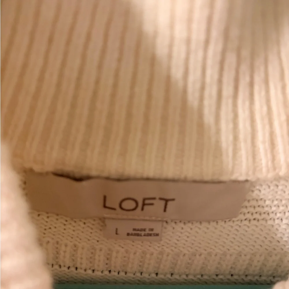 LOFT Cream Ribbed Knit Sweater - Picture 3 of 4